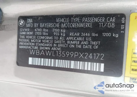 2009 BMW 328I z USA, uszkodzony, nr VIN WBAWL13599PX24172